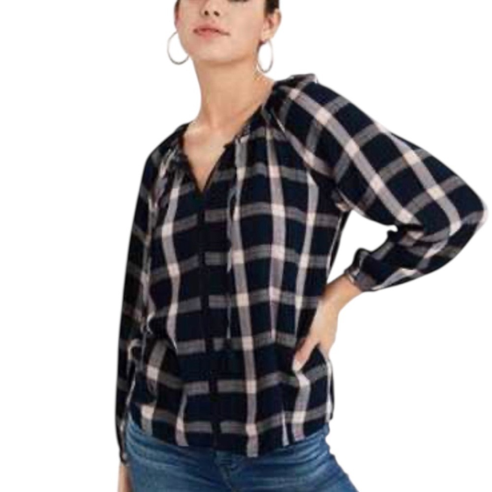 American Eagle Outfitters| Tunic Peasant Plaid Blouse | Sz S